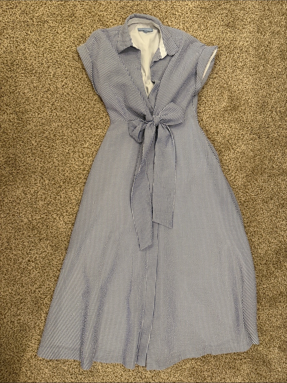 ANTONIO MELANI Blue and White Tie-Front Midi Dress